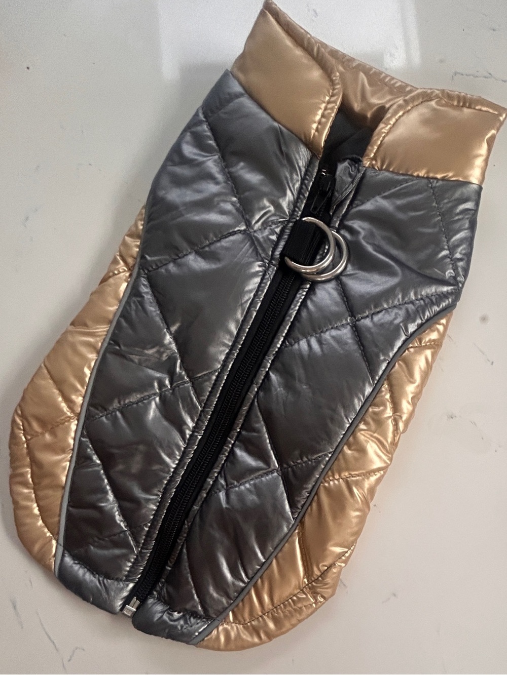 Quilted Metallic Two-Tone dog puffy jacket - Gray & Gold